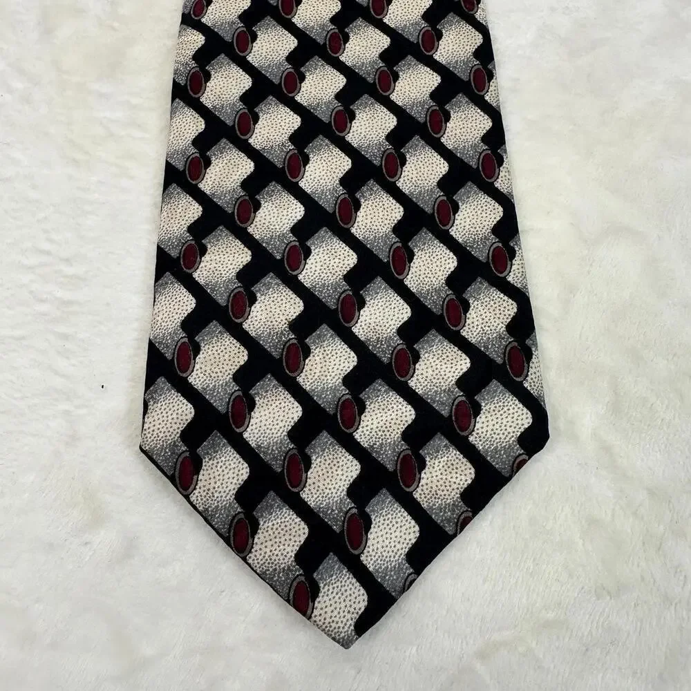Pierre Balmain 100% Silk Tie Geometric 4 X 58 Burgundy Black Cream Gray Work